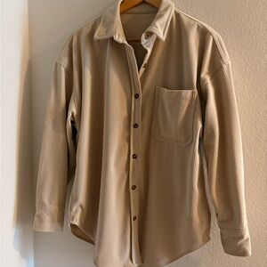 Beige Corduroy Button-Up Shirt - Size M